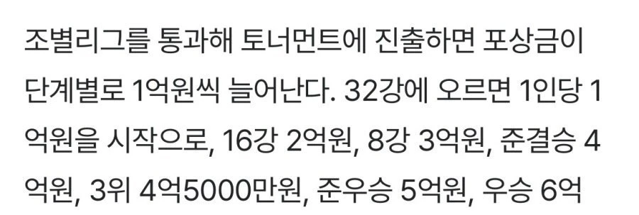 32강 진출시 포상금