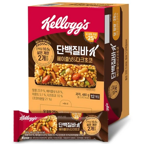 [ㅋㅍ]켈로그 단백질바K 헤이즐넛 앤 다크초코, 480g, 1개, 480g × 1개( 9,880원, 21% 할인)