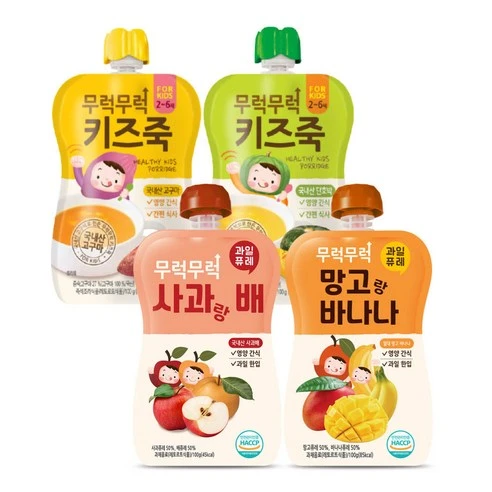[ㅋㅍ]이유케어스 무럭무럭 키즈죽 100g x 2종 + 퓨레 100g x 2종 세트( 8,440원, 37% 할인)