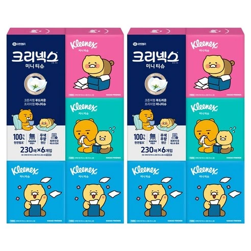 [ㅋㅍ]크리넥스 코튼처럼 부드러운 프리미엄 미니티슈 카카오프렌즈, 230매입, 12개, 230매입 × 12개( 13,310원, 13% 할인)