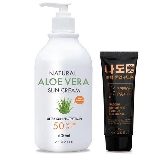 [ㅋㅍ]아요델 내추럴 알로에베라 선크림 500ml + 나도미 톤업미백 선크림 70ml( 19,900원, 20% 할인)