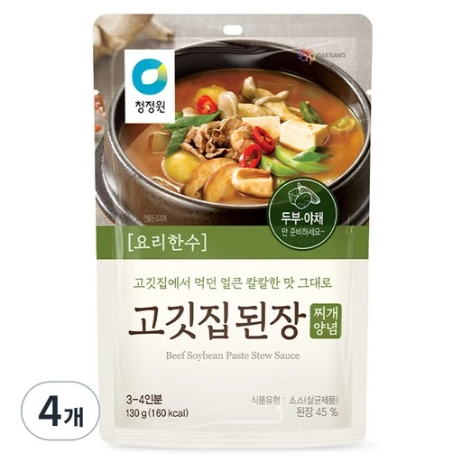 [ㅋㅍ]청정원 고깃집 된장찌개 양념, 130g, 4개( 4,560원, 45% 할인)