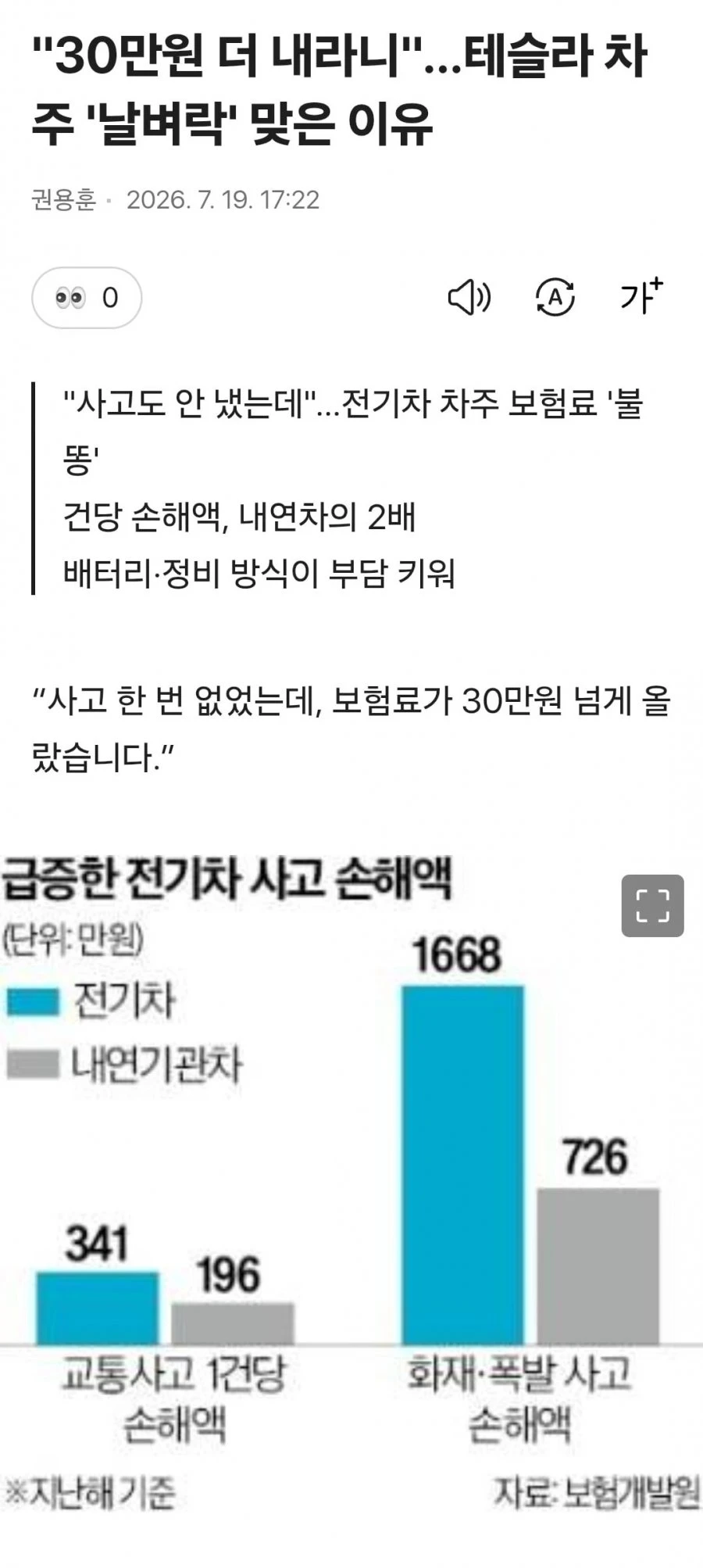 날벼락 맞은 테슬라 차주