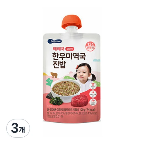 [ㅋㅍ]베베쿡 한우 미역국 진밥 실온이유식 완료기, 100g, 3개( 7,200원, 25% 할인)