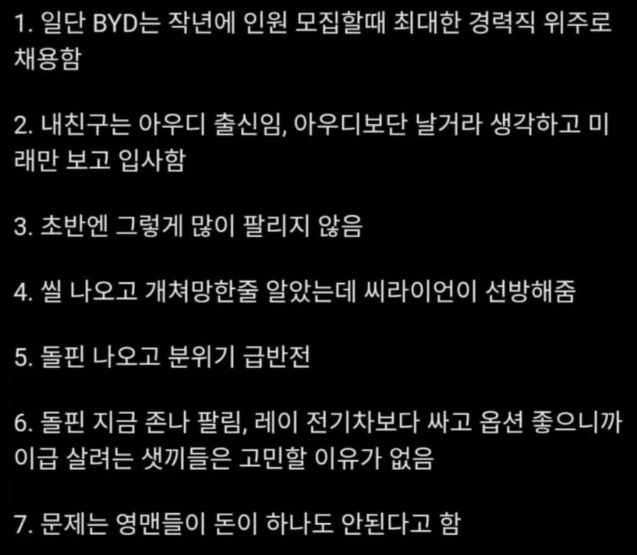 BYD 영업사원들 근황