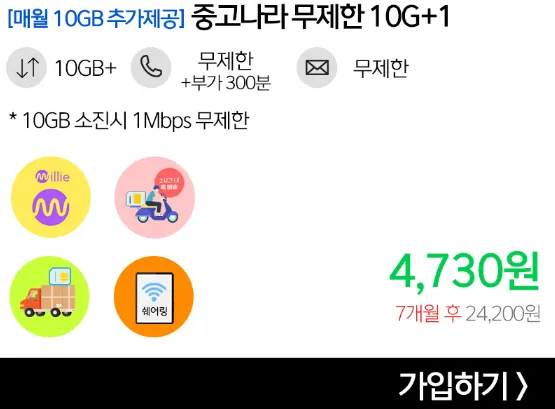 7개월 동안 20GB 데이터 요금제 안내 (출발지: KT망, 도착지: 중고나라, 대략적 비용: 4,730원)