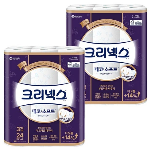 [ㅋㅍ]크리넥스 3겹 데코 앤 소프트 화장지, 28m, 24개입, 2개( 24,440원, 19% 할인)