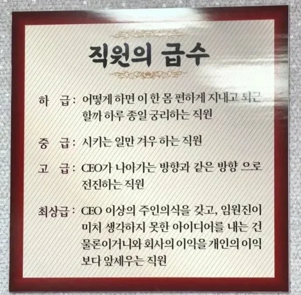 어느 회사에서 제시하는 직원의 급 수 jpg