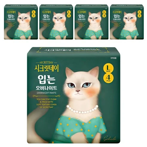 [ㅋㅍ]시크릿데이 입는 오버나이트 팬티형, 대형, 4개입, 5개( 16,900원, 24% 할인)