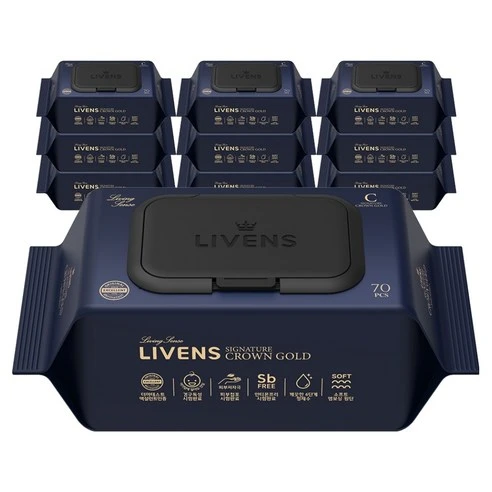 [ㅋㅍ]리벤스 시그니처 크라운 골드 아기 물티슈 캡형, 75g, 70매, 10개( 10,900원, 14% 할인)