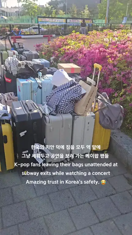 한국 치안상황 믿고 실천한 kpop 팬들 (펌)