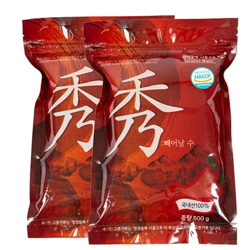 [ㅋㅍ]빼어날 수 국산 중간굵기 햇 고춧가루, 500g, 2개( 19,600원, 32% 할인)