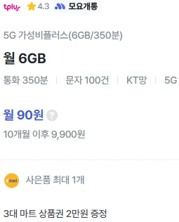 10개월 6G, 통화 350분, 대략적 비용 정보 제공