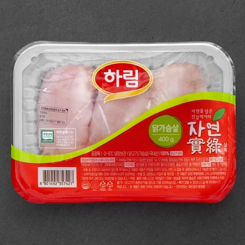 [ㅋㅍ]하림 자연실록 무항생제 인증 닭가슴살 (냉장), 400g, 1개, 400g × 1개( 5,900원, 15% 할인)