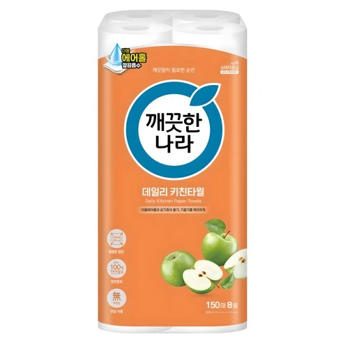 [ㅋㅍ]깨끗한나라 데일리 천연펄프 키친타월, 150매, 8개, 150매 × 8개( 5,620원, 20% 할인)