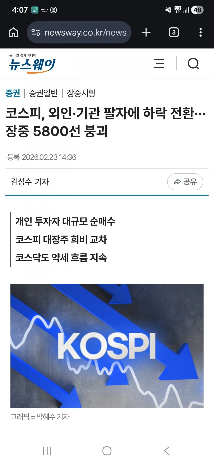 오늘도 계속해서 붕괴중인 코스피