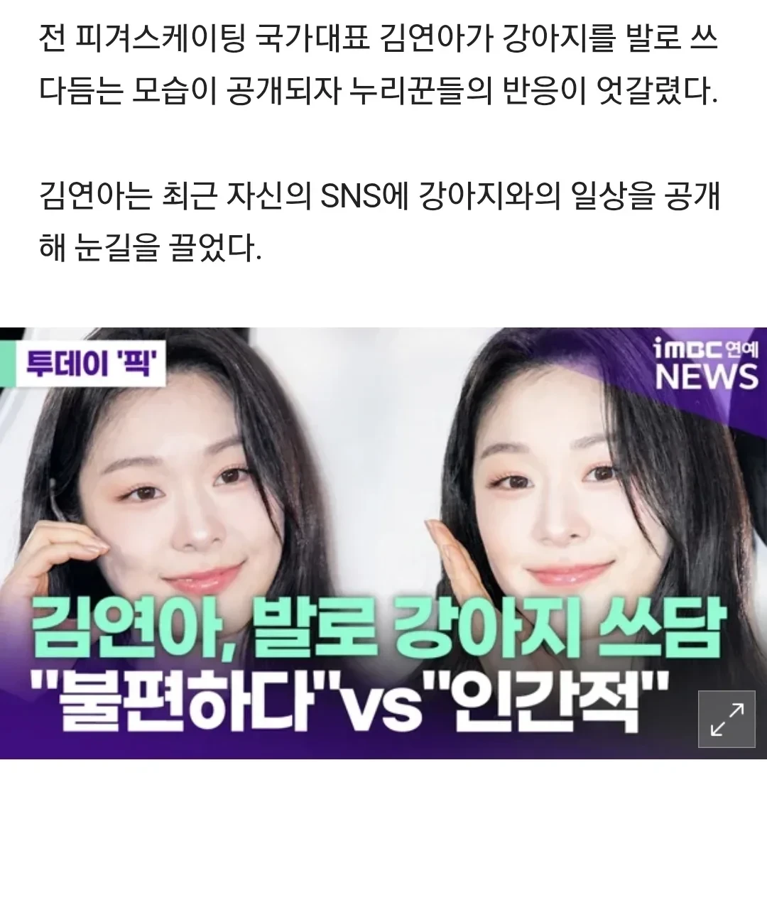 김연아 발로 강아지 쓰담쓰담 논란