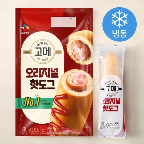[ㅋㅍ]고메 오리지널 핫도그 (냉동), 80g, 5개입, 1개( 3,490원, 38% 할인)