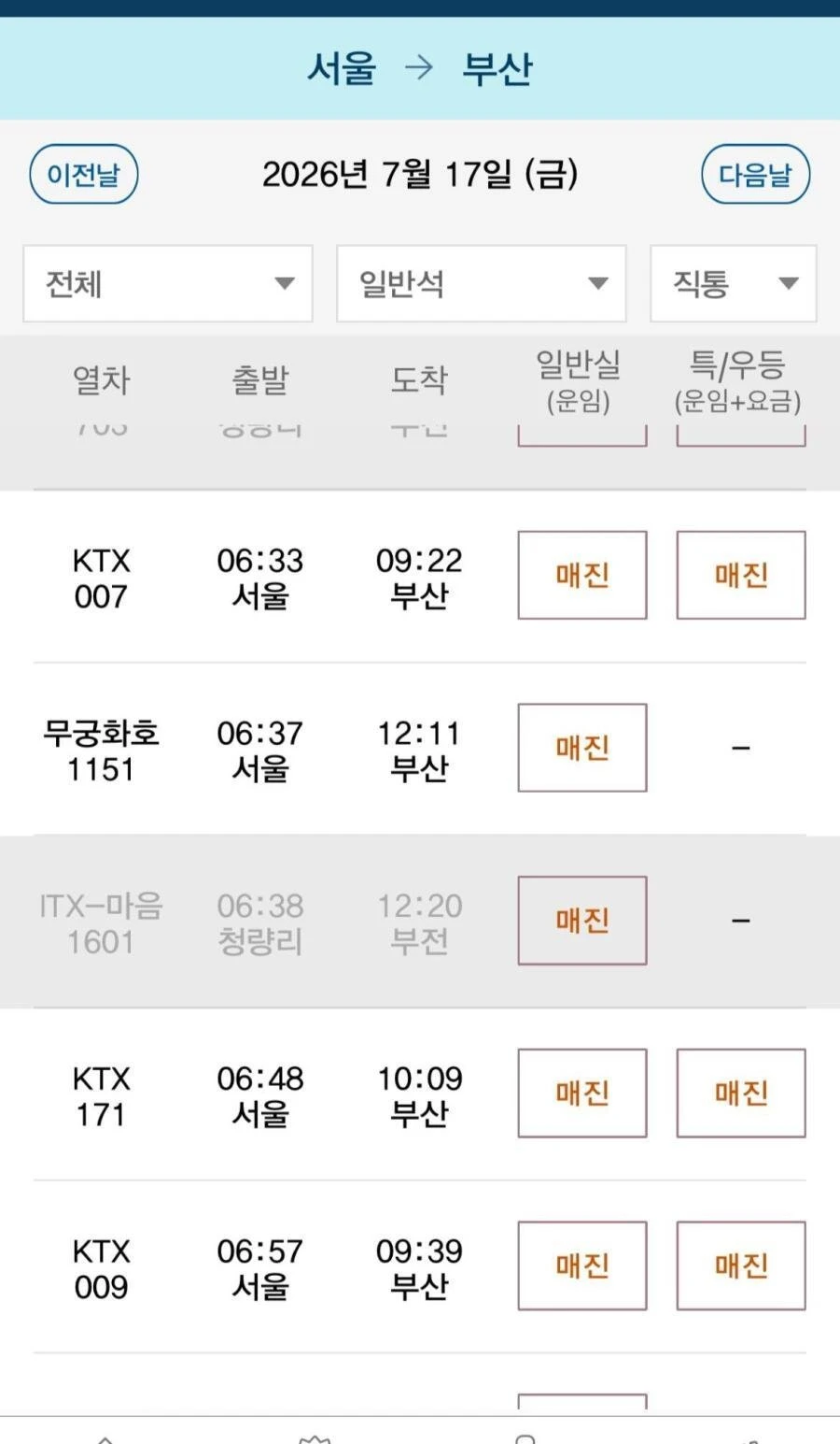 요즘 KTX 부산 상황
