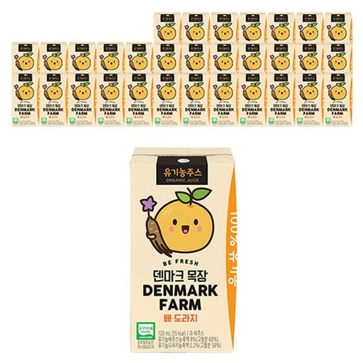 [ㅋㅍ]덴마크 목장 유기농 배 도라지주스, 120ml, 32개( 11,100원, 30% 할인)