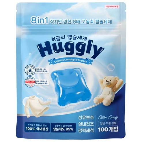 [ㅋㅍ]허글리 8IN1 딥 클린 초고농축 캡슐 세탁세제 코튼캔디 향, 1개, 100개입( 13,100원, 12% 할인)