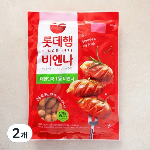[ㅋㅍ]롯데햄 롯데비엔나 소시지, 1kg, 2개, 1kg × 2개( 16,910원, 35% 할인)