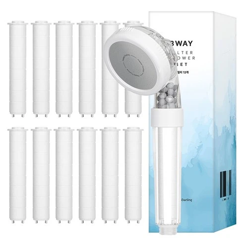 [ㅋㅍ]해피달링 수압 조절 3WAY 필터 샤워기 + 필터 12p 세트, 화이트, 1개( 6,900원, 30% 할인)