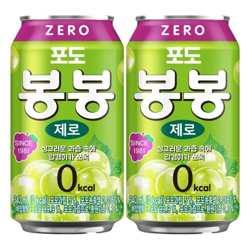 [ㅋㅍ][본사직영] 봉봉 포도 제로 340CAN 4X6, 340ml, 12개( 9,540원, 24% 할인)