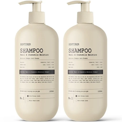 [ㅋㅍ][정수리냄새 64% 개선] 1+1 센티베르 바질 앤 캐모마일 대용량 샴푸 1000ml 허브브리즈향 약산성 두피 미용실 향기좋은, 1L, 2개( 7,830원, 47% 할인)