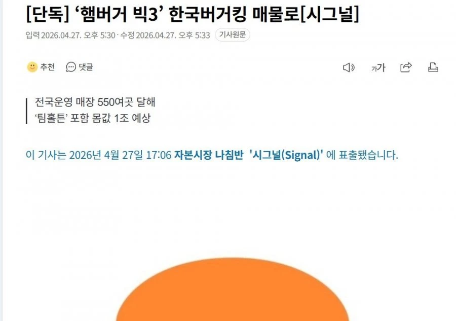 '햄버거 빅3' 한국버거킹 매각한다