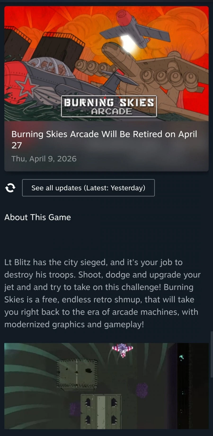 [스팀] Burning Skies Arcade (무료/무료)