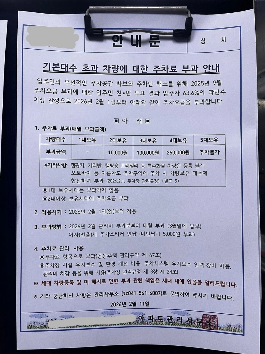 보배에 올라온 천안의 한 아파트 주차비 부과..jpg