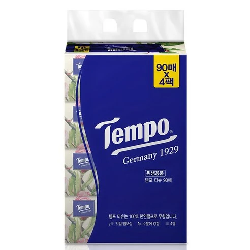 [ㅋㅍ]Tempo 천연펄프 미용티슈 4겹, 90개입, 4개, 90개입 × 4개( 4,310원, 23% 할인)
