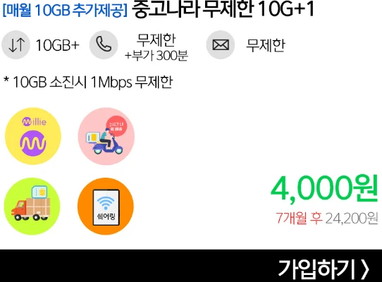 7개월 4,000원 20GB 데이터 요금제