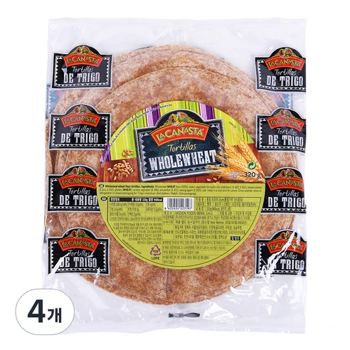 [ㅋㅍ]라카나스타 미션푸드 통밀 또띠야 20cm 8p, 320g, 4개( 7,980원, 36% 할인)