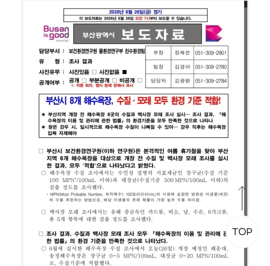 최근 부산 송도해수욕장 물상태