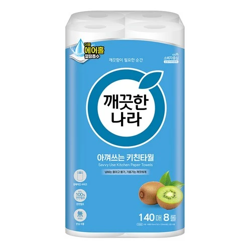 [ㅋㅍ]깨끗한나라 아껴쓰는 천연펄프 키친타올, 140매, 8개, 140매 × 8개( 4,400원, 31% 할인)