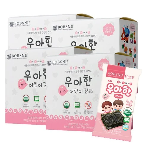 [ㅋㅍ]서울대밥스누 우아한 오가닉 어린이 김, 무조미, 15g, 4개( 15,250원, 15% 할인)