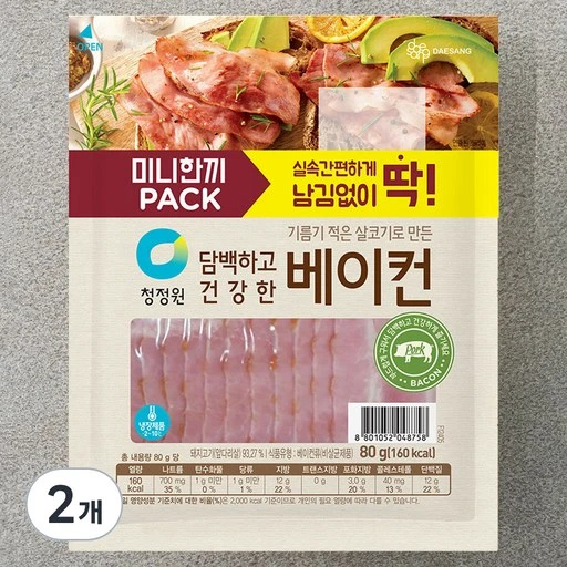 [ㅋㅍ]청정원 담백하고 건강한 베이컨, 80g, 2개( 4,010원, 19% 할인)