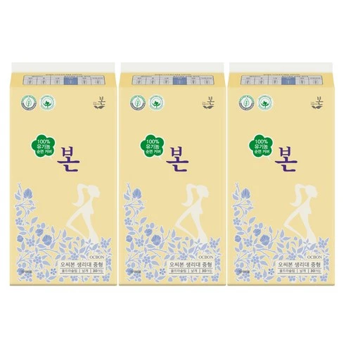 [ㅋㅍ]유기농본 유기농 순면 울트라슬림 생리대, 중형, 30개입, 3개( 19,770원, 14% 할인)