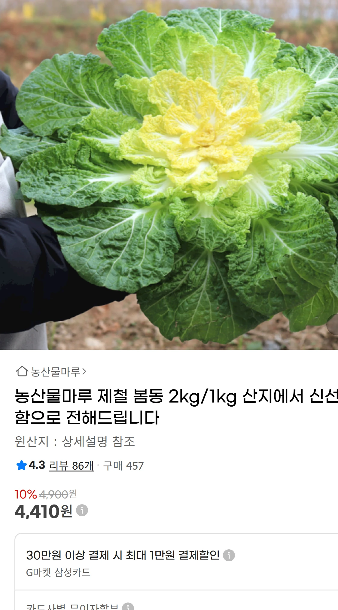 [지마켓]농산물마루 제철 봄동 2kg/1kg 산지에서 신선함으로(4,410원)