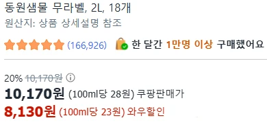 [ㅋㅍ]동원샘물 무라벨, 2L, 18개 ( 8,130원 )