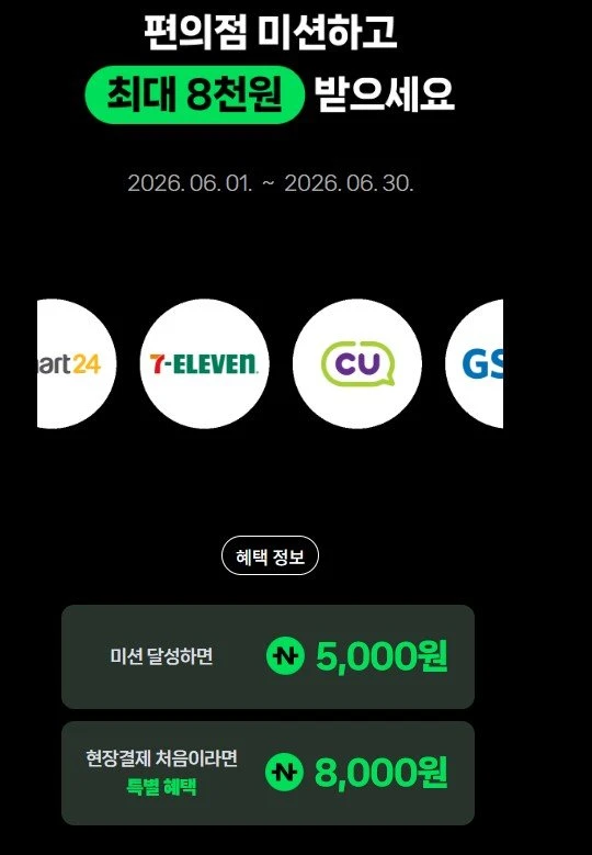 (네이버페이) 6월 편의점 결제 미션(월단위로 변경)