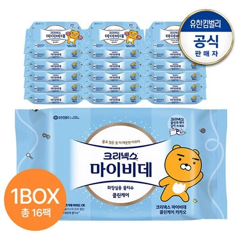 [ㅋㅍ]마이비데 클린케어 카카오 화장실용 물티슈 휴대형, 40매, 16개, 40매 × 16개( 14,900원, 27% 할인)