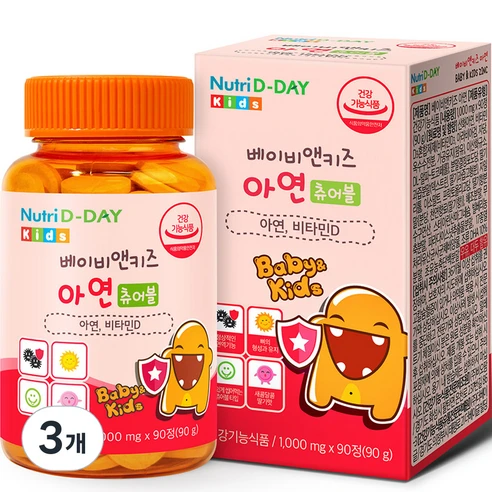 [ㅋㅍ]뉴트리디데이 베이비앤키즈 아연 츄어블 90g, 90정, 3개( 18,900원, 24% 할인)