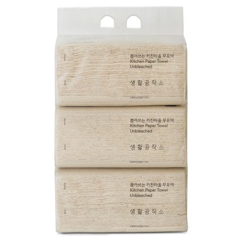 [ㅋㅍ]생활공작소 뽑아쓰는 무표백 천연펄프 키친타올, 100매입, 3개, 100매입 × 3개( 6,500원, 12% 할인)