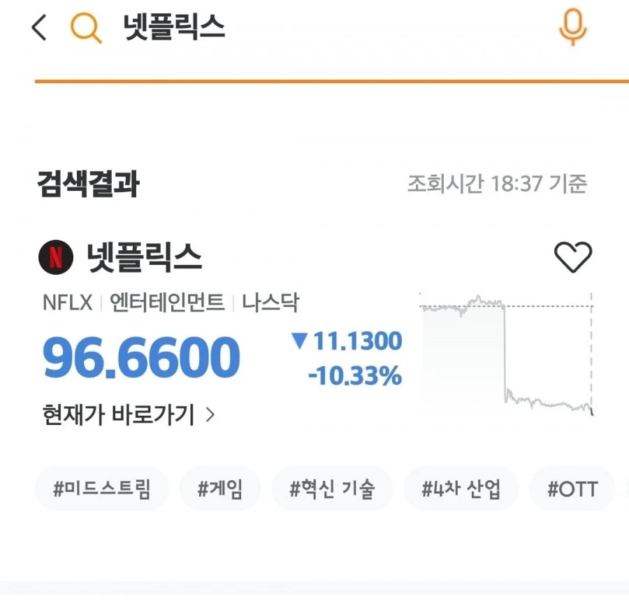 와 넷플릭스 10프로..급락..