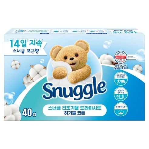 [ㅋㅍ]스너글 건조기용 드라이시트 허거블 코튼, 40개입, 1개, 40개입 × 1개( 5,520원, 32% 할인)