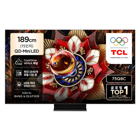 [ㅋㅍ]TCL 4K QD Mini LED 스마트 TV, 189cm(75인치), 75Q8C, 벽걸이형, 방문설치( 1,899,050원, 21% 할인)
