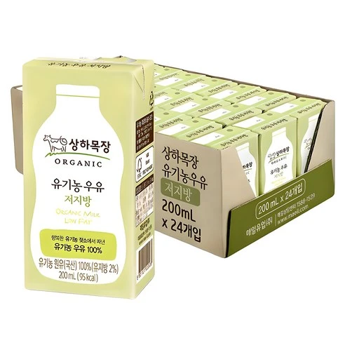 [ㅋㅍ]상하목장 유기농 저지방 멸균우유, 200ml, 24개, 200ml × 24개( 18,500원, 21% 할인)